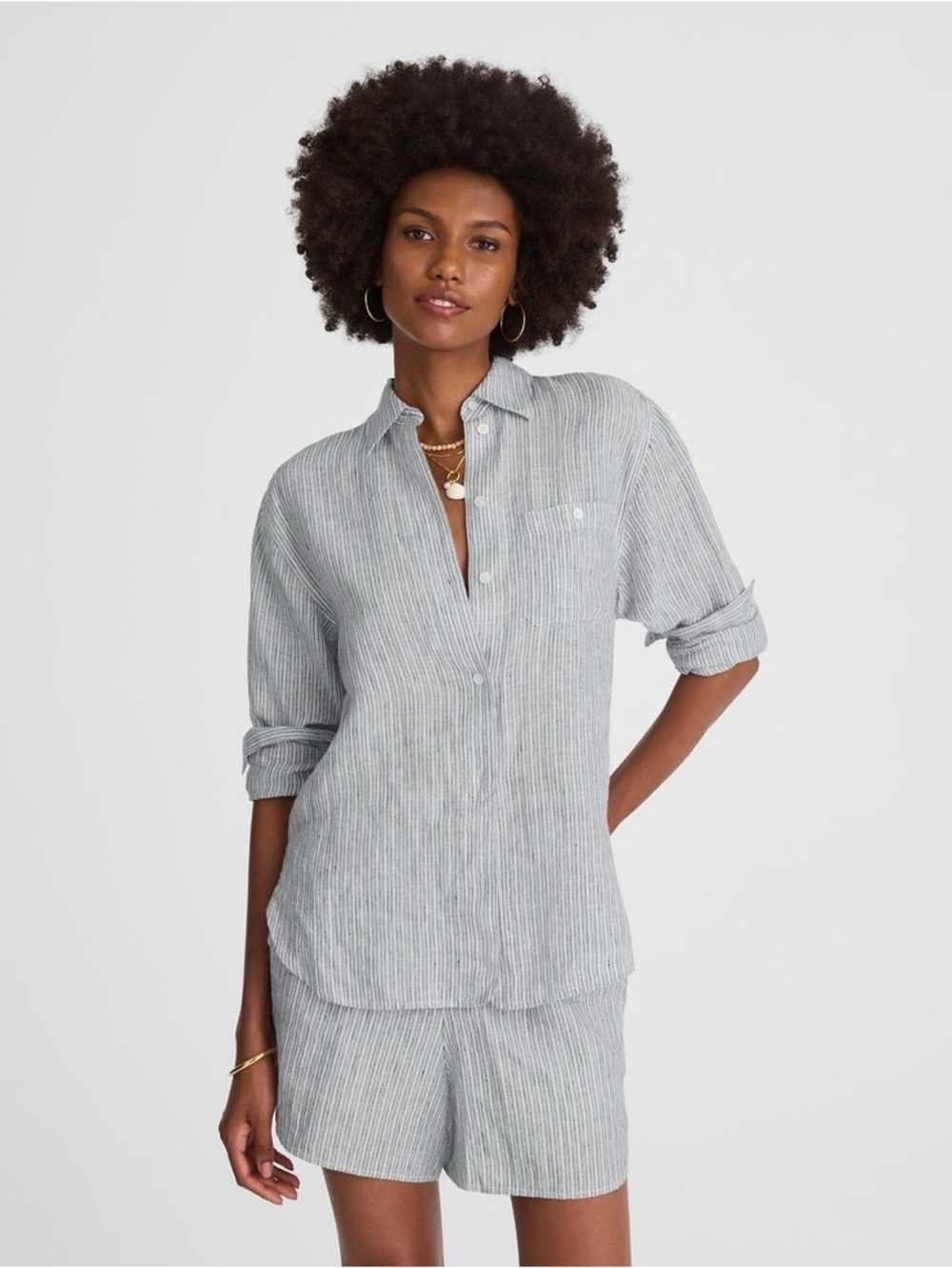 MADEWELL Striped Button-Up Shirt in 100% Linen ~ Size XS